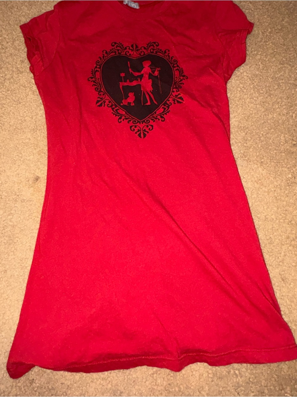 Vintage Y2K Red Graphic Tee Delia’s Medium Girl With Puppy silhouette Cameo